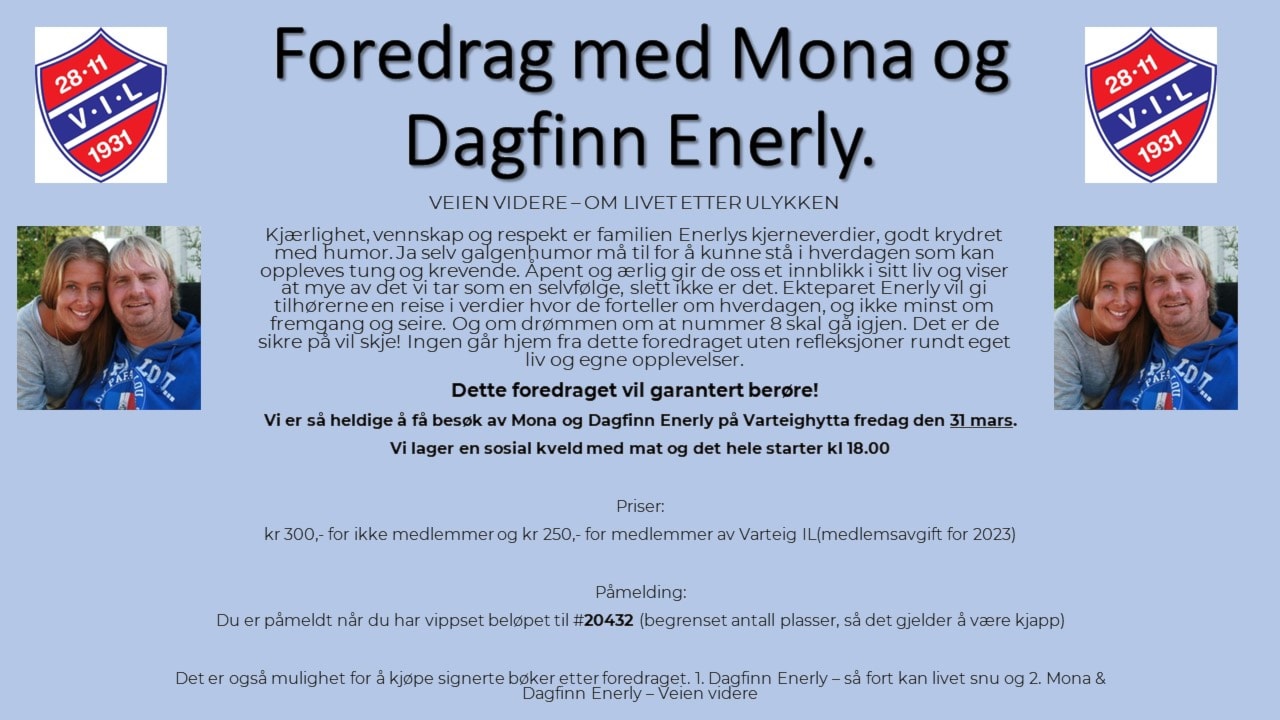 Foredrag på Varteighytta fredag 31 mars